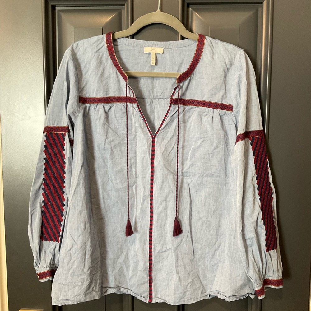 Joie Embroidered Blouse - Blue and Red